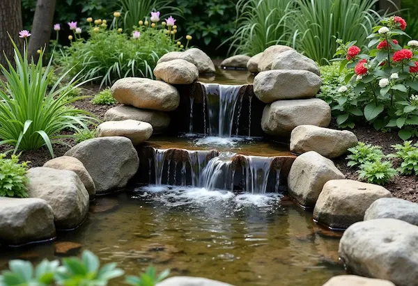 Gartenteich mit Wasserfall und Bachlauf
